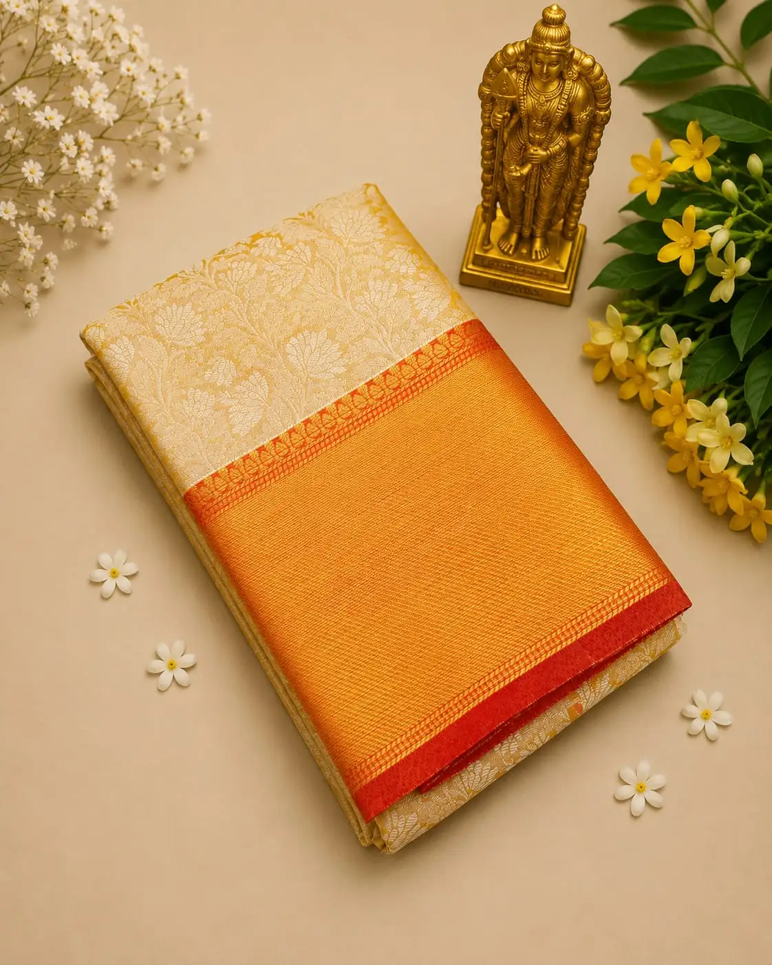Royal Pallu Solid Woven Border Banarasi Tissue Saree